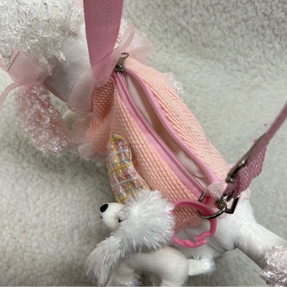 Poodle plush dog kids purse  12" pink peach white w/ mini poodle clip READ - Picture 7 of 15